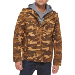 imageLevis Mens Washed Cotton Hooded Military Jacket Regular ampamp Big ampamp Tall SizesBrown CamoSherpa Lined