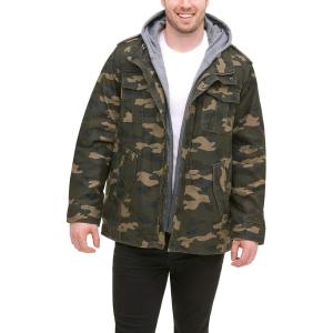 imageLevis Mens Washed Cotton Hooded Military Jacket Regular ampamp Big ampamp Tall SizesCamoSherpa Lined
