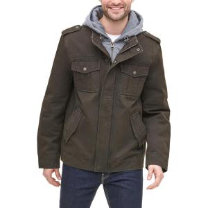 imageLevis Mens Washed Cotton Hooded Military Jacket Regular ampamp Big ampamp Tall SizesDark BrownQuilted Lining