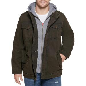 imageLevis Mens Washed Cotton Hooded Military Jacket Regular ampamp Big ampamp Tall SizesDark BrownSherpa Lined