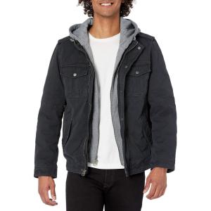 imageLevis Mens Washed Cotton Hooded Military Jacket Regular ampamp Big ampamp Tall SizesNavyQuilted Lining