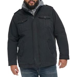 imageLevis Mens Washed Cotton Hooded Military Jacket Regular ampamp Big ampamp Tall SizesNavySherpa Lined