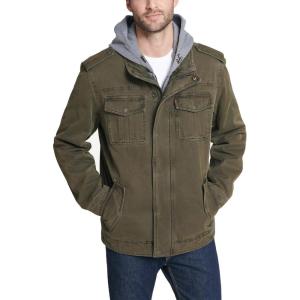 imageLevis Mens Washed Cotton Hooded Military Jacket Regular ampamp Big ampamp Tall SizesOliveQuilted Lining