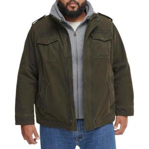 imageLevis Mens Washed Cotton Hooded Military Jacket Regular ampamp Big ampamp Tall SizesOliveSherpa Lined