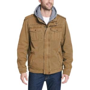imageLevis Mens Washed Cotton Hooded Military Jacket Regular ampamp Big ampamp Tall SizesWorker BrownQuilted Lining