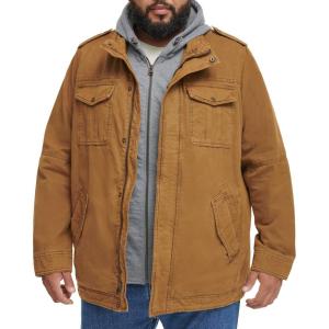 imageLevis Mens Washed Cotton Hooded Military Jacket Regular ampamp Big ampamp Tall SizesWorker BrownSherpa Lined