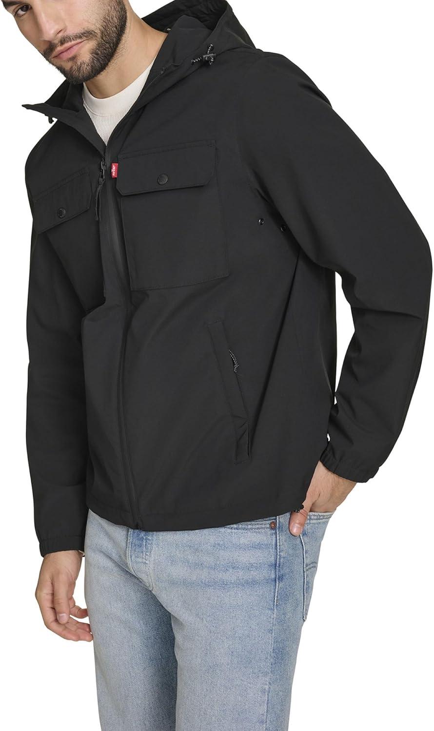 imageLevis Mens Hooded Waterproof Arctic Cloth Rain Jacket Black Medium