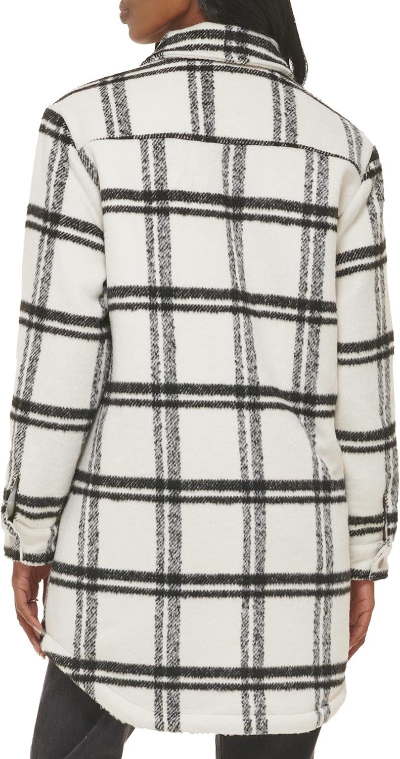 imageLevis Womens Wool Blend Sherpa Lined Long Shacket Standard ampamp Plus SizesBlackWhite Window Plaid