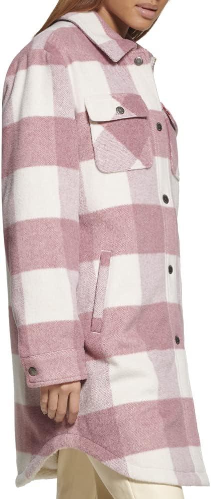 imageLevis Womens Wool Blend Sherpa Lined Long Shacket Standard ampamp Plus SizesMauve Plaid