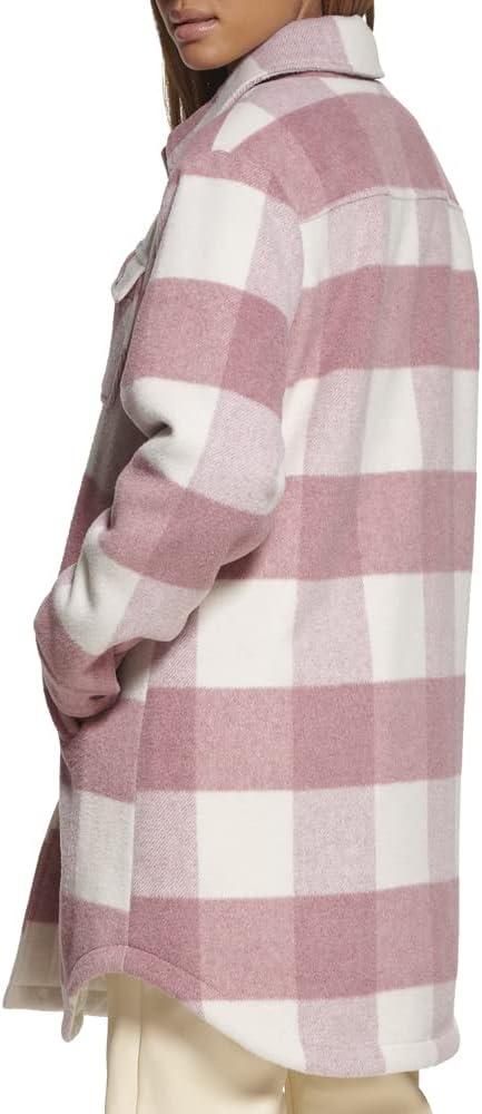 imageLevis Womens Wool Blend Sherpa Lined Long Shacket Standard ampamp Plus SizesMauve Plaid