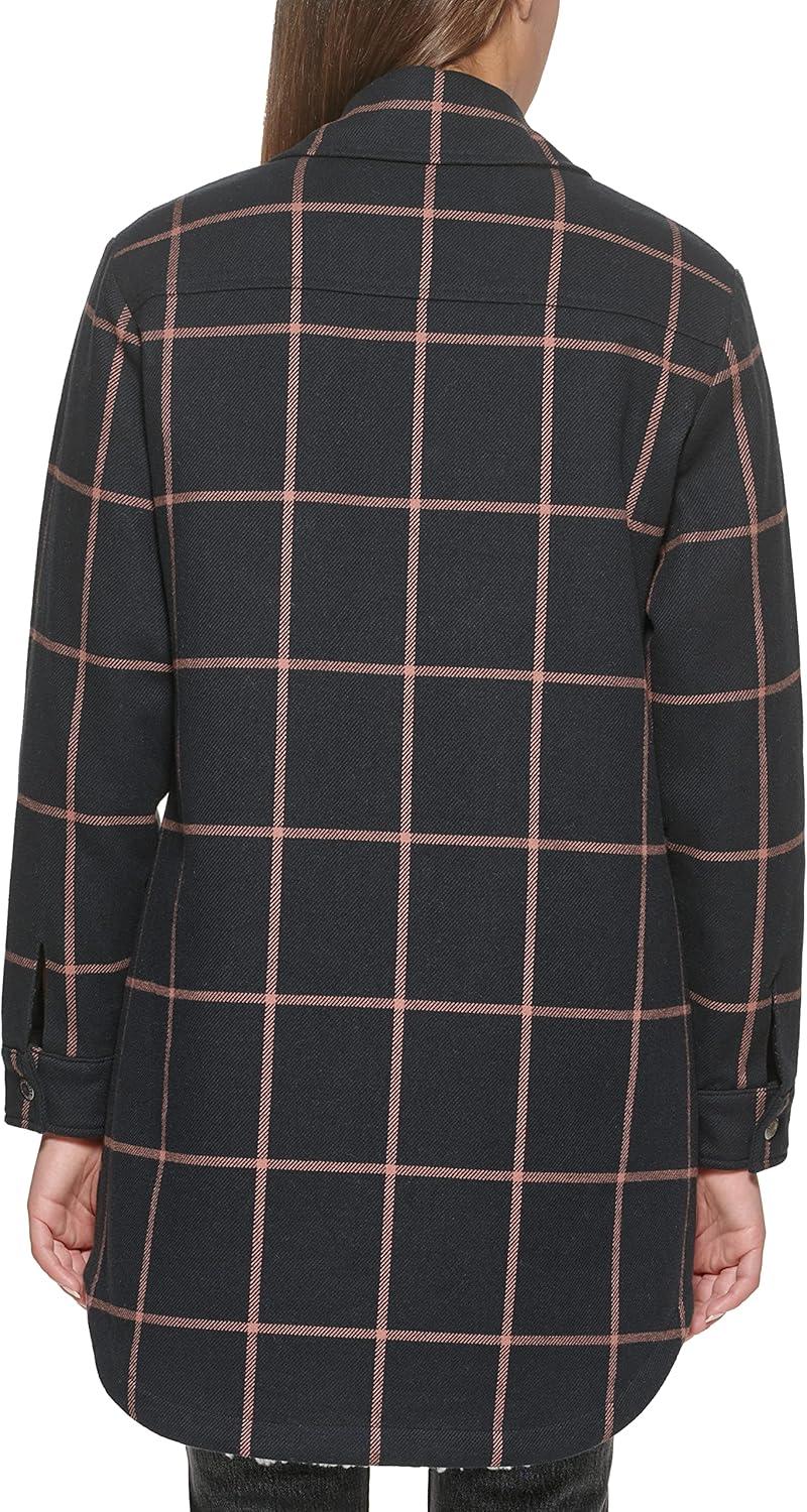 imageLevis Womens Wool Blend Sherpa Lined Long Shacket Standard ampamp Plus SizesNavyPeach Window Plaid