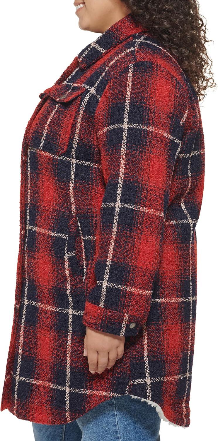 imageLevis Womens Wool Blend Sherpa Lined Long Shacket Standard ampamp Plus SizesNavyRedOatmeal