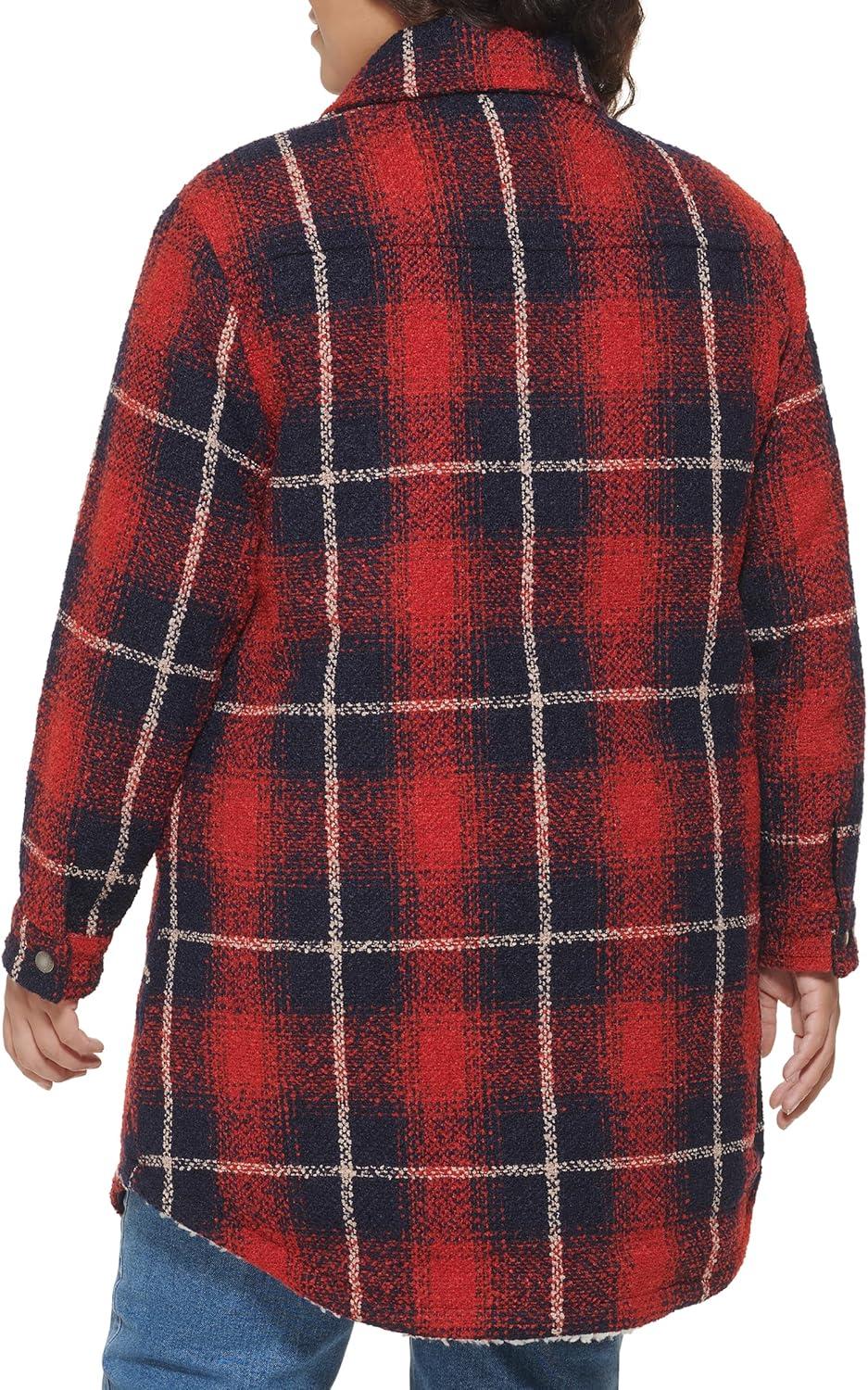 imageLevis Womens Wool Blend Sherpa Lined Long Shacket Standard ampamp Plus SizesNavyRedOatmeal