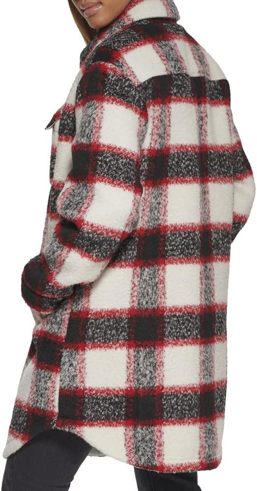 imageLevis Womens Wool Blend Sherpa Lined Long Shacket Standard ampamp Plus SizesRedWhiteBlack Plaid