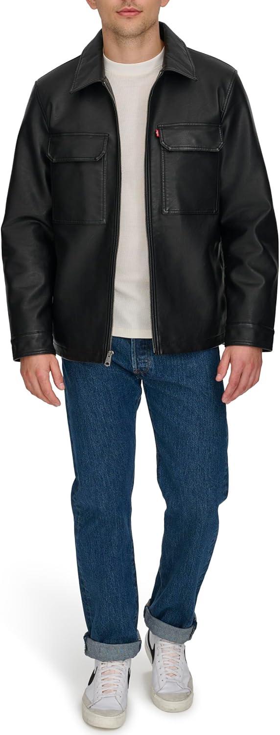imageLevis mens 2chest Pocket Workwear ShacketBlack Faux Leather Filled
