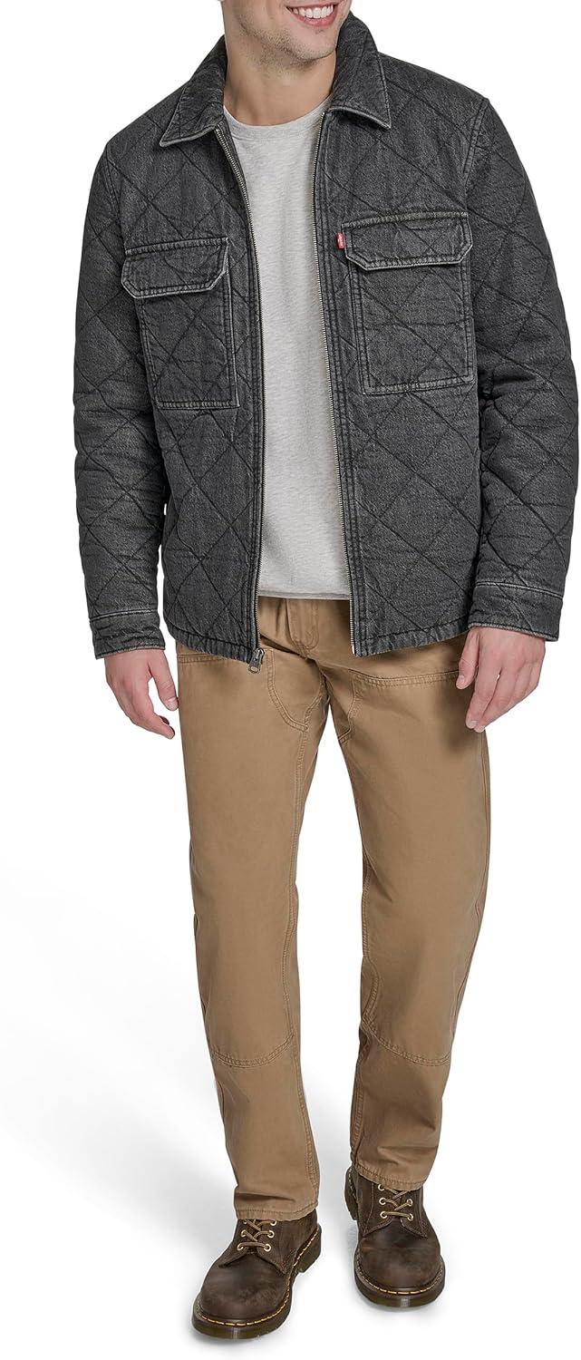 imageLevis mens 2chest Pocket Workwear ShacketBlack Wash Denim Diamond Quilt