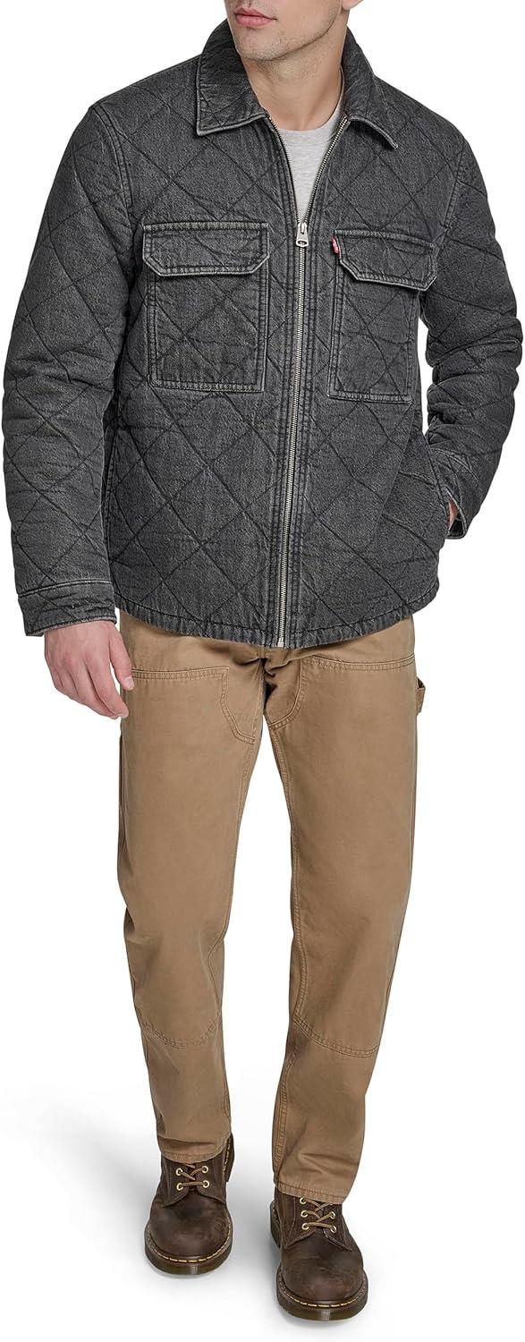 imageLevis mens 2chest Pocket Workwear ShacketBlack Wash Denim Diamond Quilt