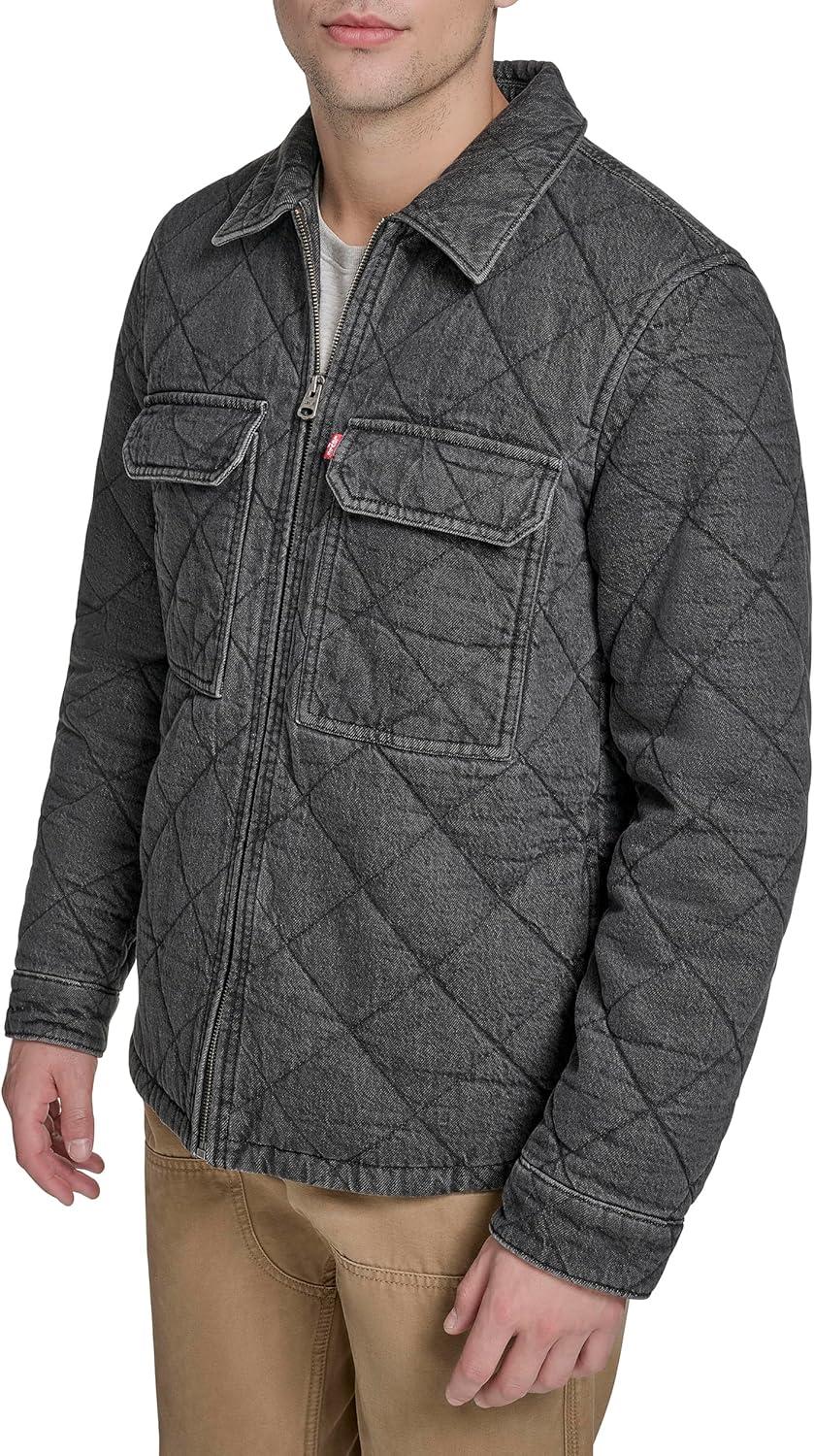 imageLevis mens 2chest Pocket Workwear ShacketBlack Wash Denim Diamond Quilt