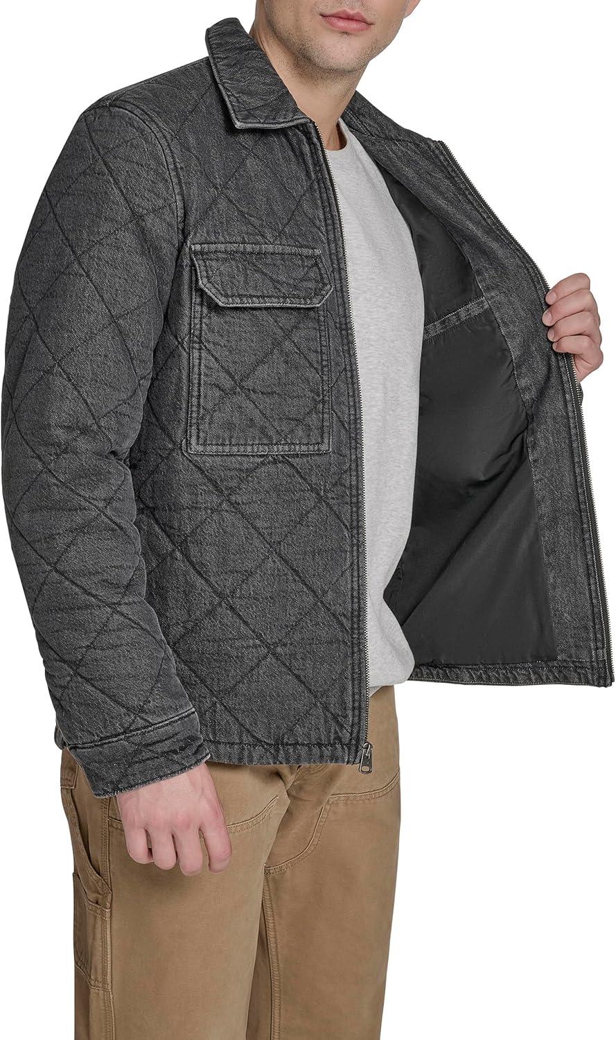 imageLevis mens 2chest Pocket Workwear ShacketBlack Wash Denim Diamond Quilt