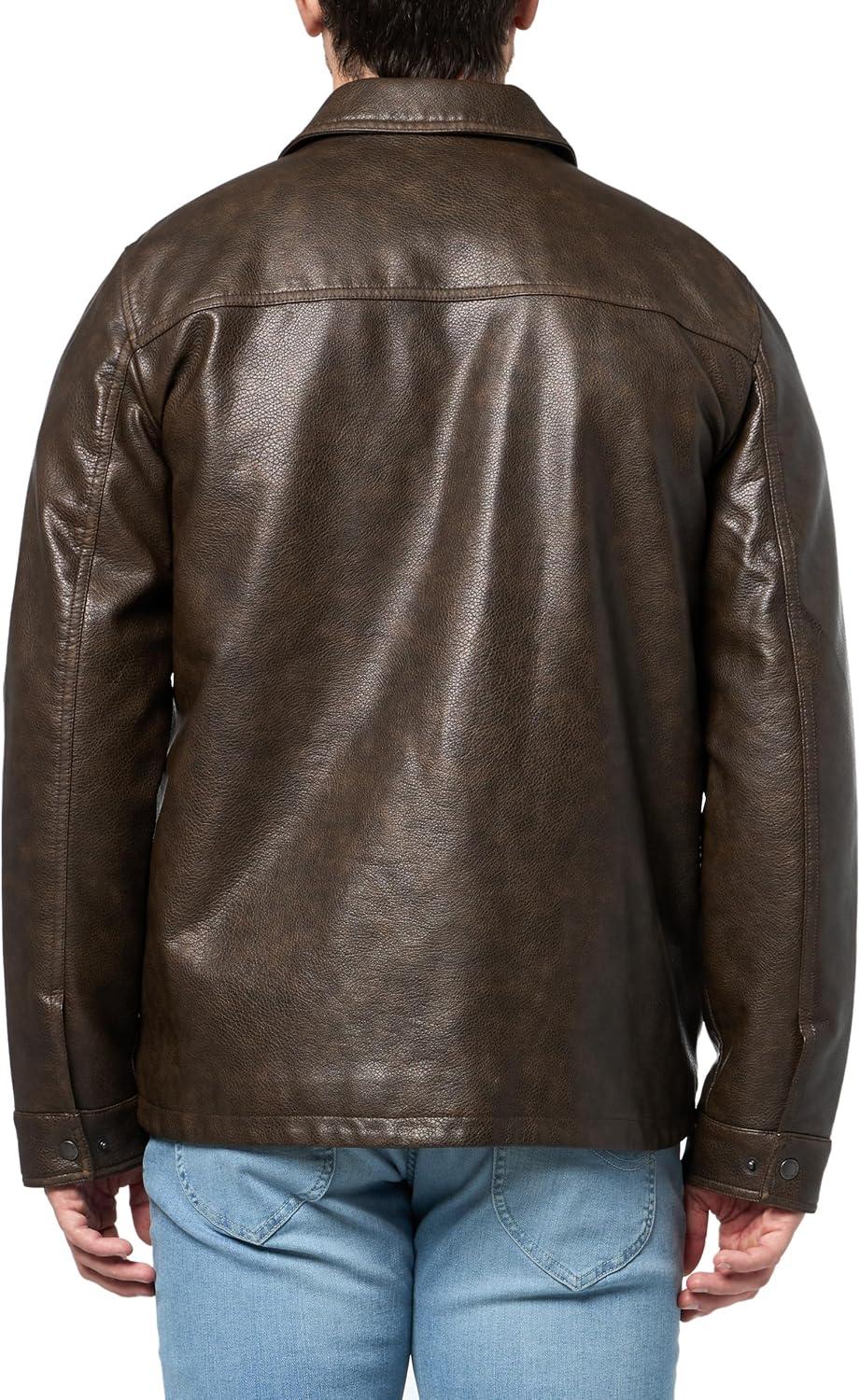 imageLevis mens 2chest Pocket Workwear ShacketBrown Faux Leather Filled