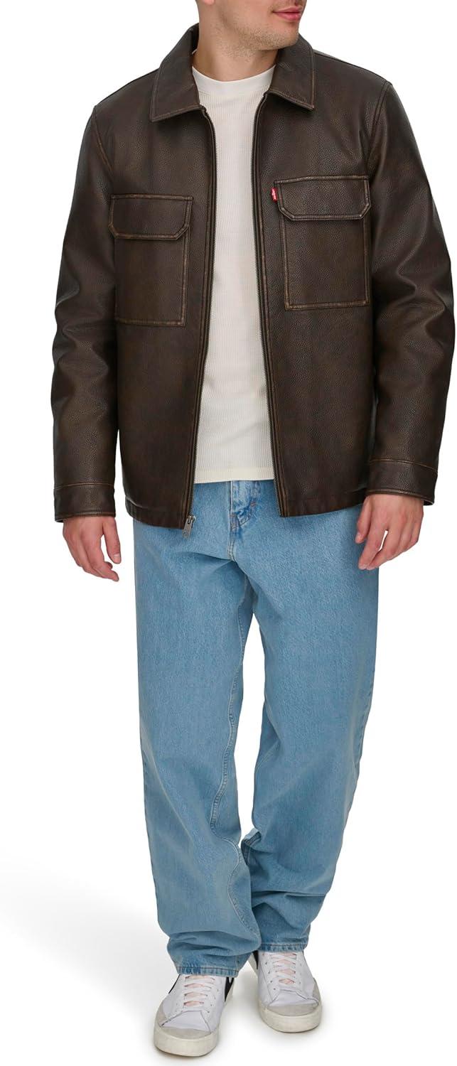 imageLevis mens 2chest Pocket Workwear ShacketBrown Faux Leather Filled