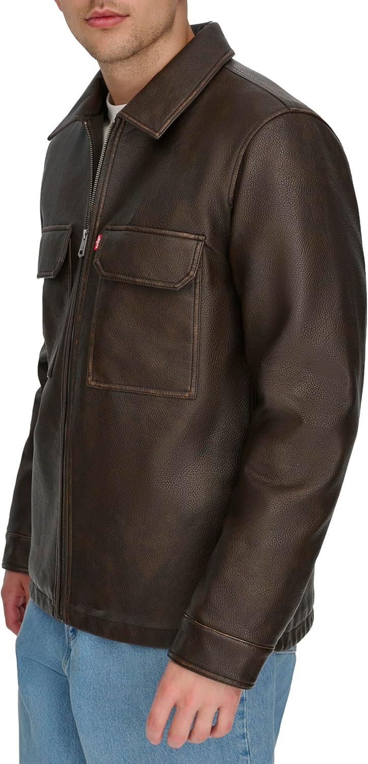 imageLevis mens 2chest Pocket Workwear ShacketBrown Faux Leather Filled