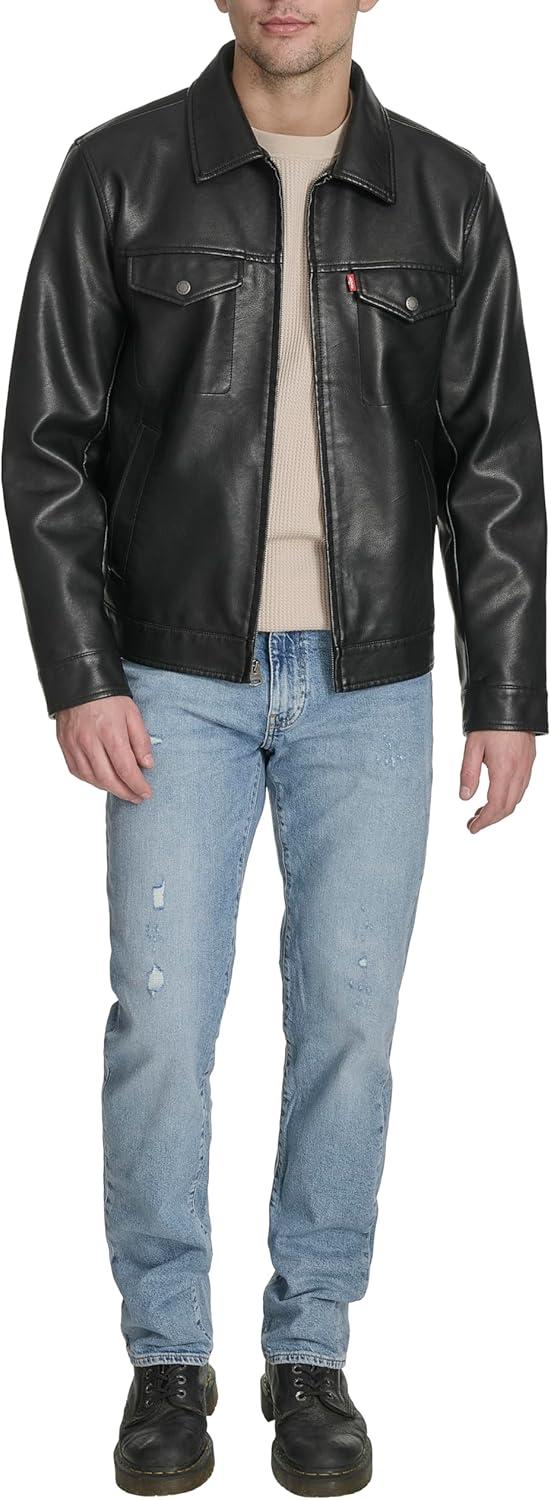 imageLevis mens Levis Mens Faux Leather Modern Trucker JacketBlack