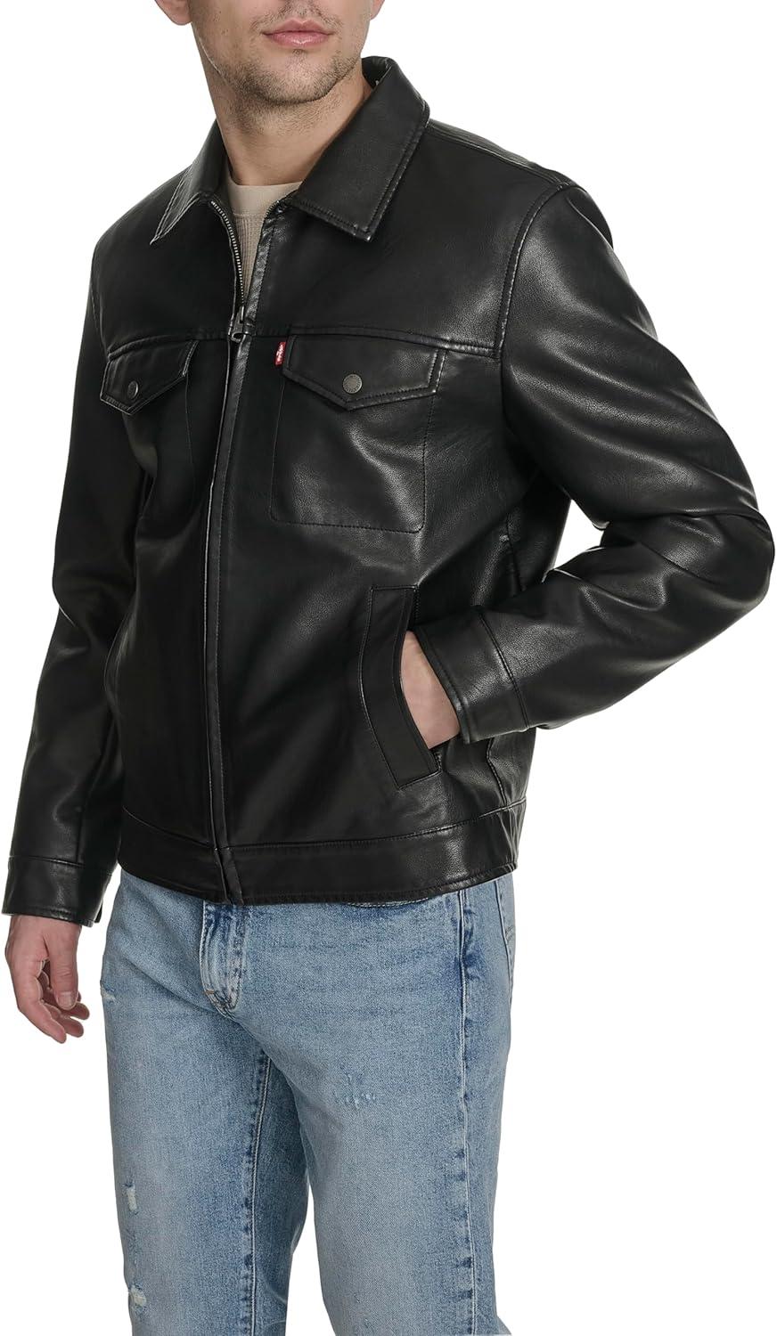 imageLevis mens Levis Mens Faux Leather Modern Trucker JacketBlack