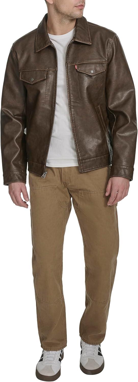 imageLevis mens Levis Mens Faux Leather Modern Trucker JacketSaddle