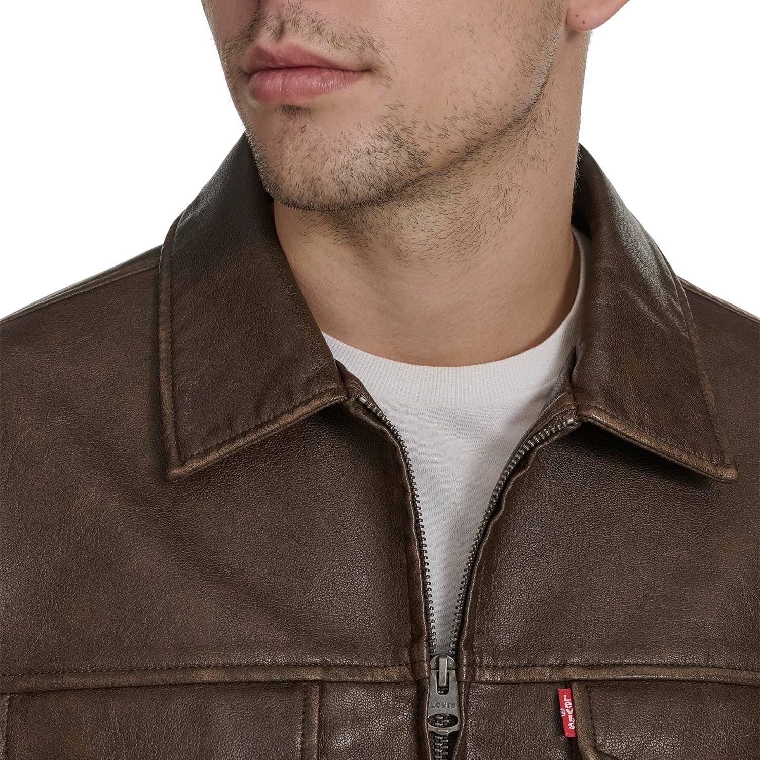 imageLevis mens Levis Mens Faux Leather Modern Trucker JacketSaddle