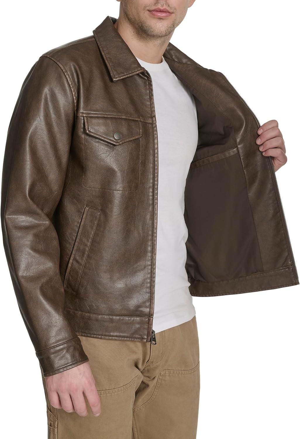 imageLevis mens Levis Mens Faux Leather Modern Trucker JacketSaddle