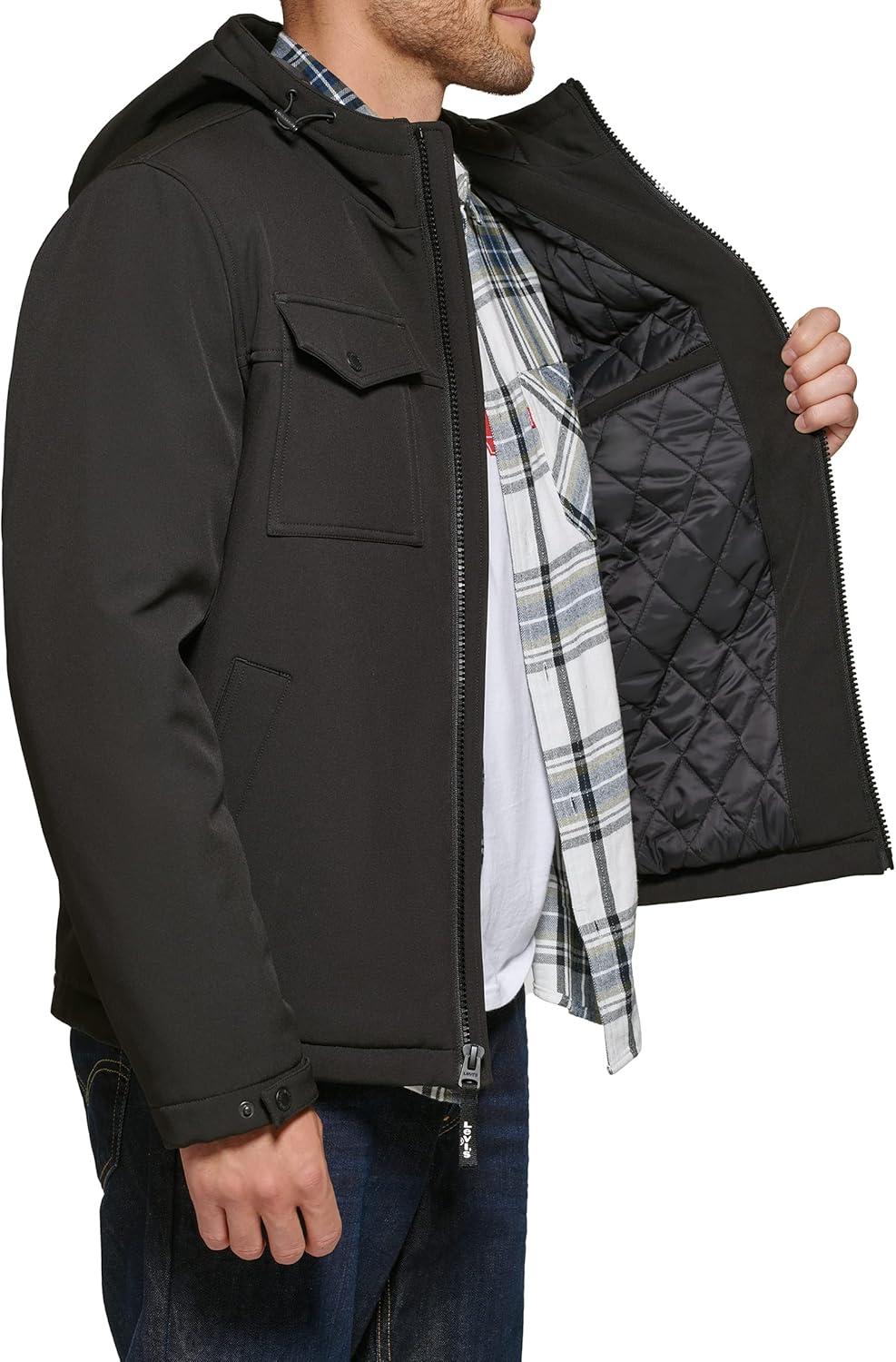 imageLevis mens Soft Shell Two Pocket Hooded Trucker JacketBlack