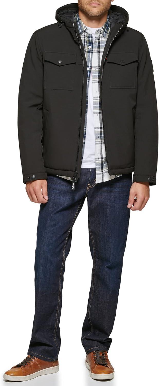 imageLevis mens Soft Shell Two Pocket Hooded Trucker JacketBlack