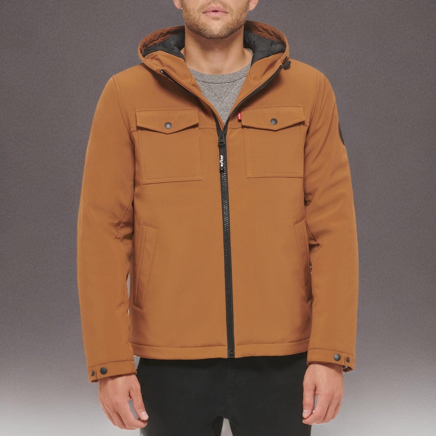 imageLevis mens Soft Shell Two Pocket Hooded Trucker JacketBrown