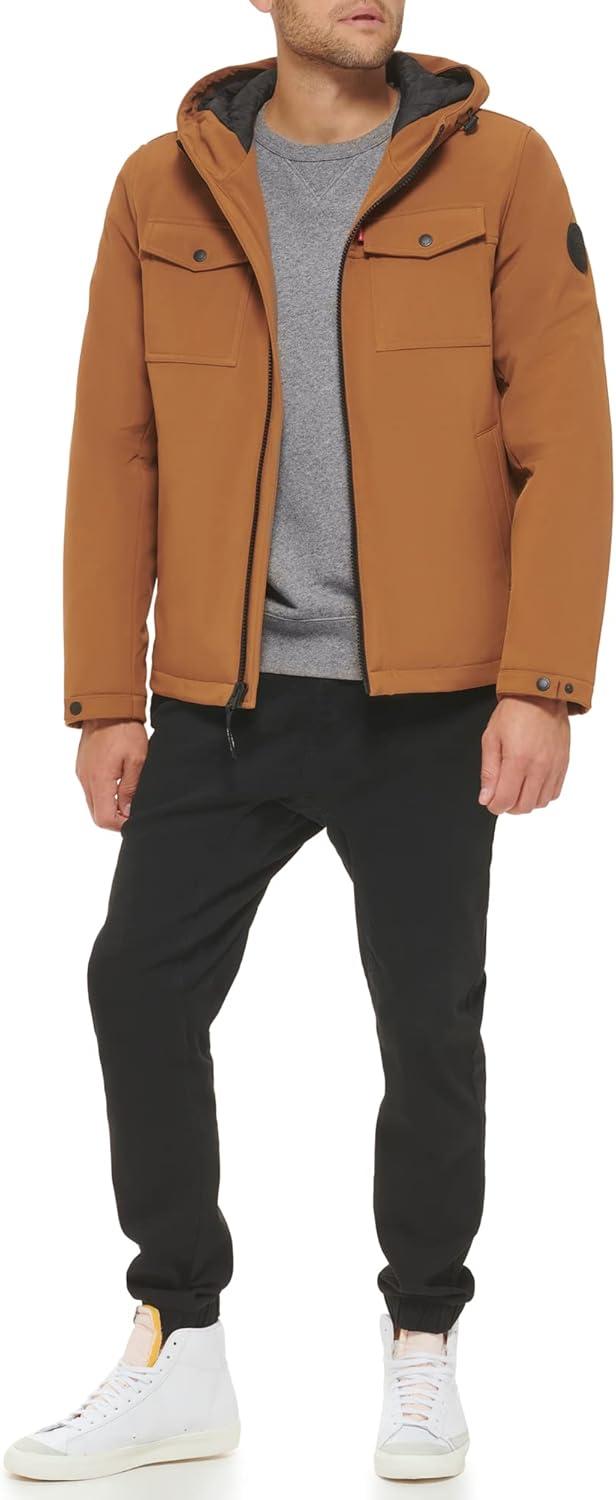 imageLevis mens Soft Shell Two Pocket Hooded Trucker JacketBrown