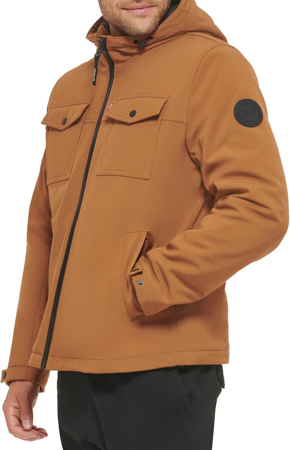 imageLevis mens Soft Shell Two Pocket Hooded Trucker JacketBrown