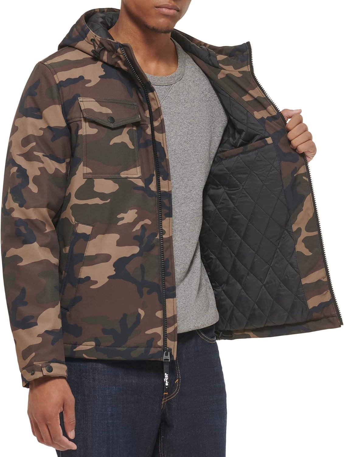 imageLevis mens Soft Shell Two Pocket Hooded Trucker JacketCamouflage