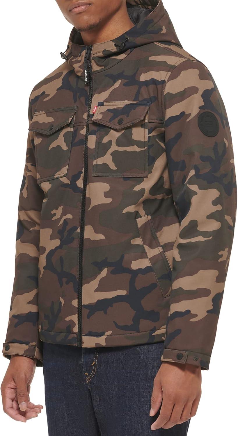 imageLevis mens Soft Shell Two Pocket Hooded Trucker JacketCamouflage