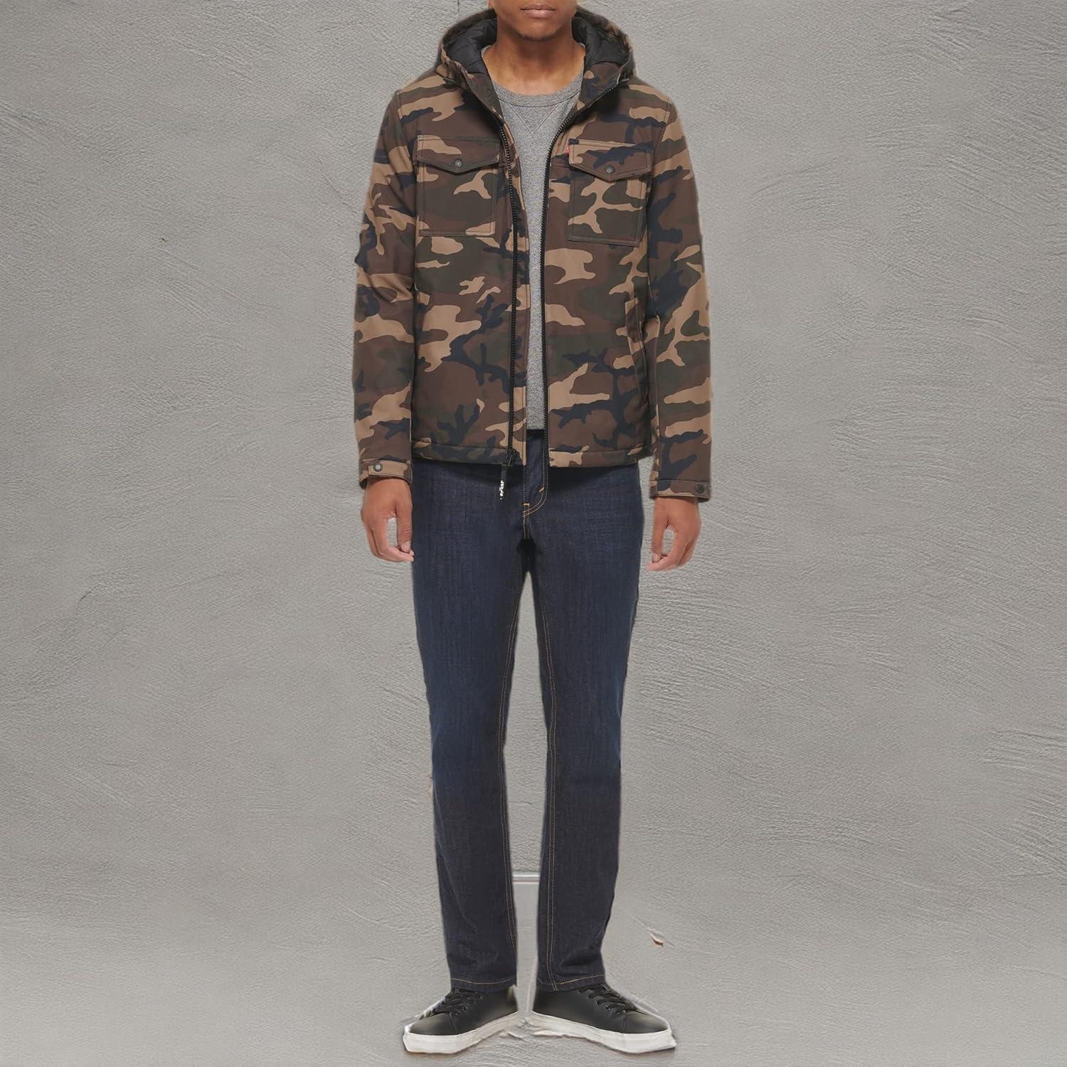 imageLevis mens Soft Shell Two Pocket Hooded Trucker JacketCamouflage