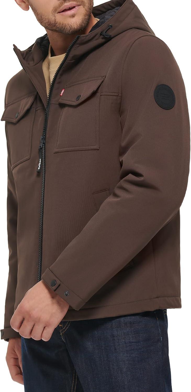 imageLevis mens Soft Shell Two Pocket Hooded Trucker JacketDark Brown