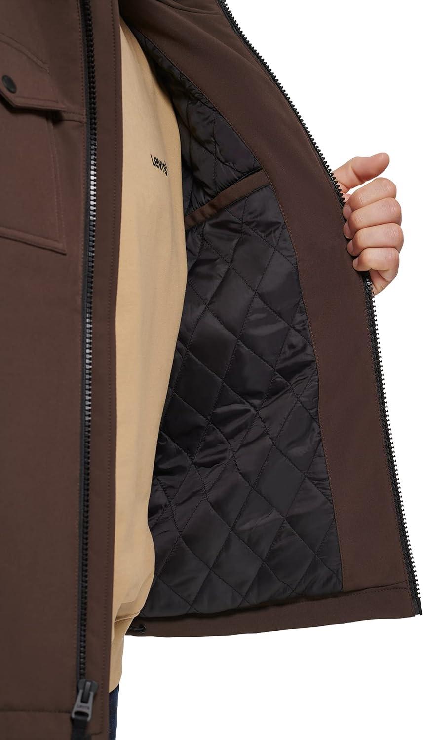 imageLevis mens Soft Shell Two Pocket Hooded Trucker JacketDark Brown