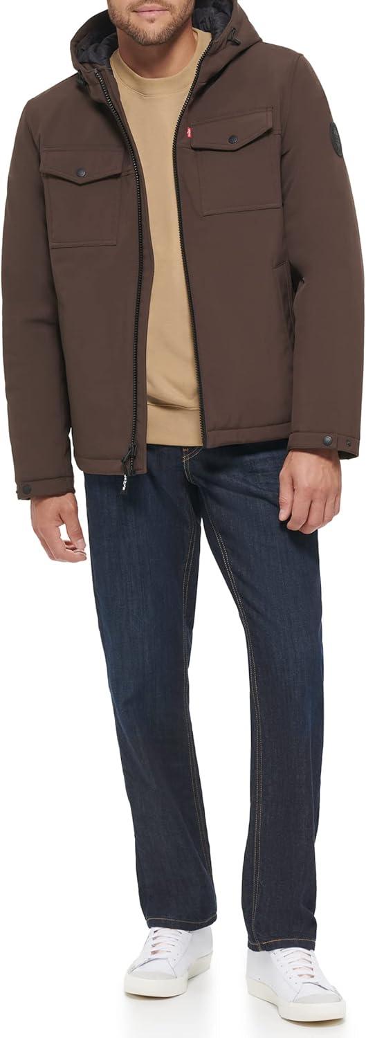 imageLevis mens Soft Shell Two Pocket Hooded Trucker JacketDark Brown