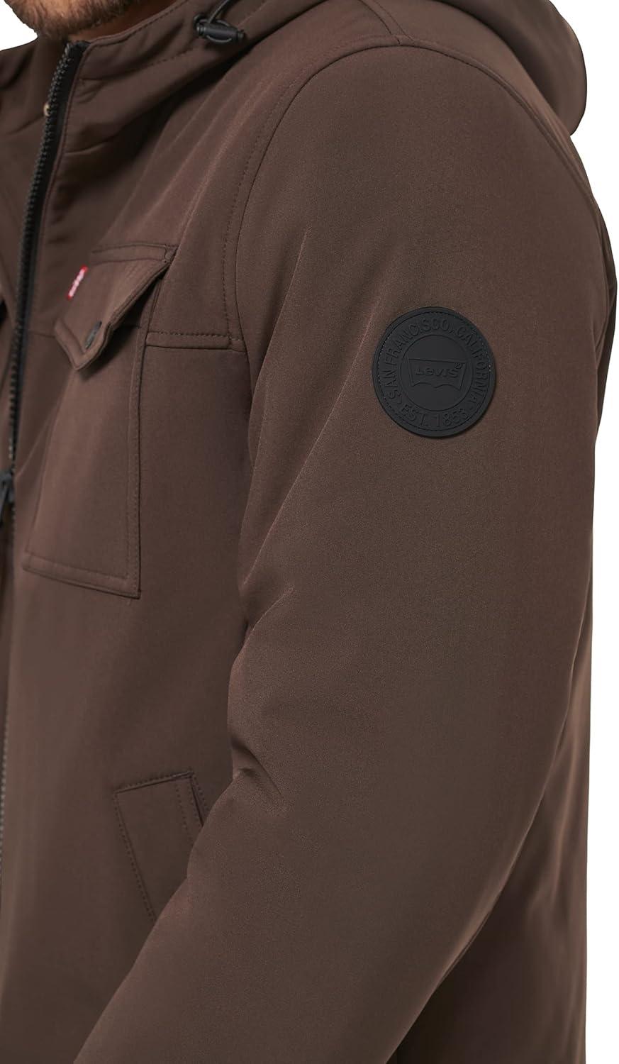 imageLevis mens Soft Shell Two Pocket Hooded Trucker JacketDark Brown
