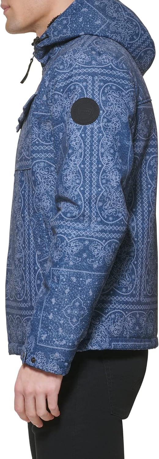 imageLevis mens Soft Shell Two Pocket Hooded Trucker JacketFaded Blue Bandana Sherpa