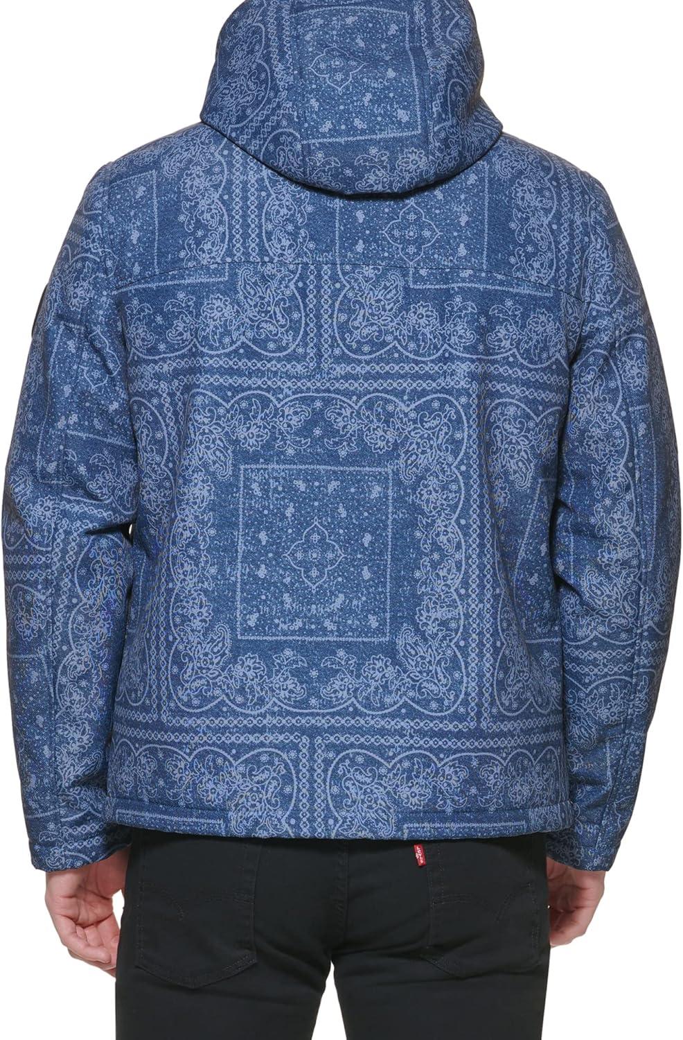 imageLevis mens Soft Shell Two Pocket Hooded Trucker JacketFaded Blue Bandana Sherpa