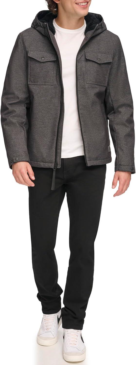 imageLevis mens Soft Shell Two Pocket Hooded Trucker JacketGraphite Heather Sherpa