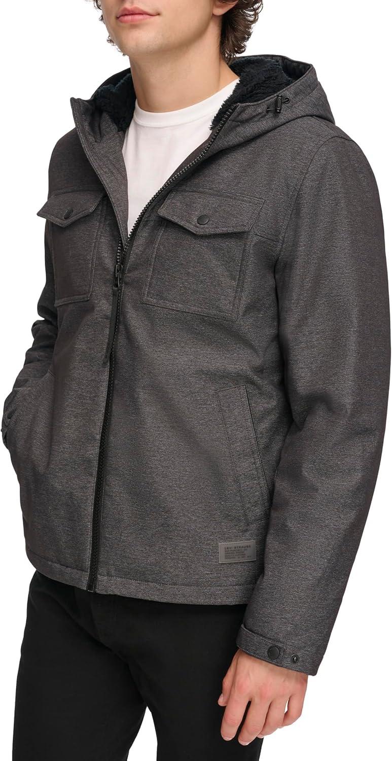 imageLevis mens Soft Shell Two Pocket Hooded Trucker JacketGraphite Heather Sherpa