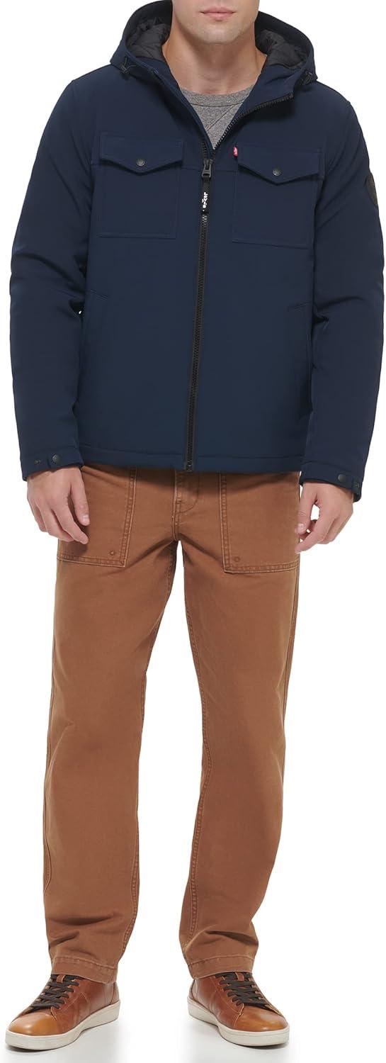 imageLevis mens Soft Shell Two Pocket Hooded Trucker JacketMidnight