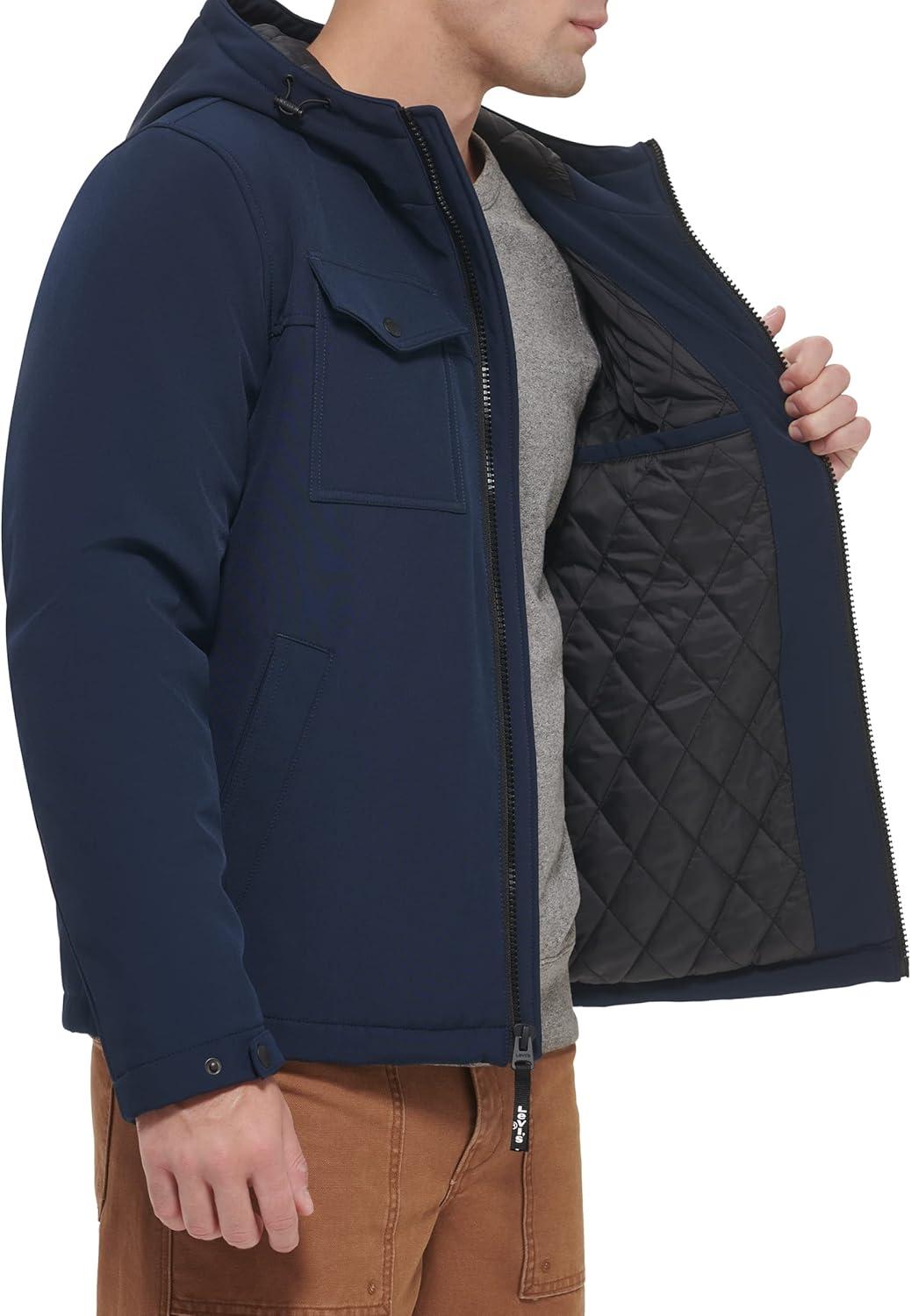 imageLevis mens Soft Shell Two Pocket Hooded Trucker JacketMidnight