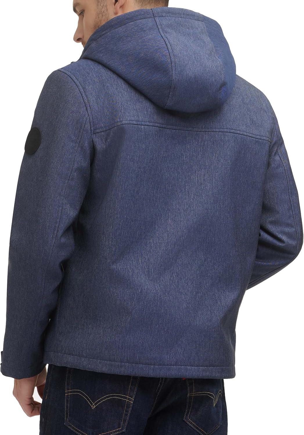 imageLevis mens Soft Shell Two Pocket Hooded Trucker JacketMidnight Heather Sherpa